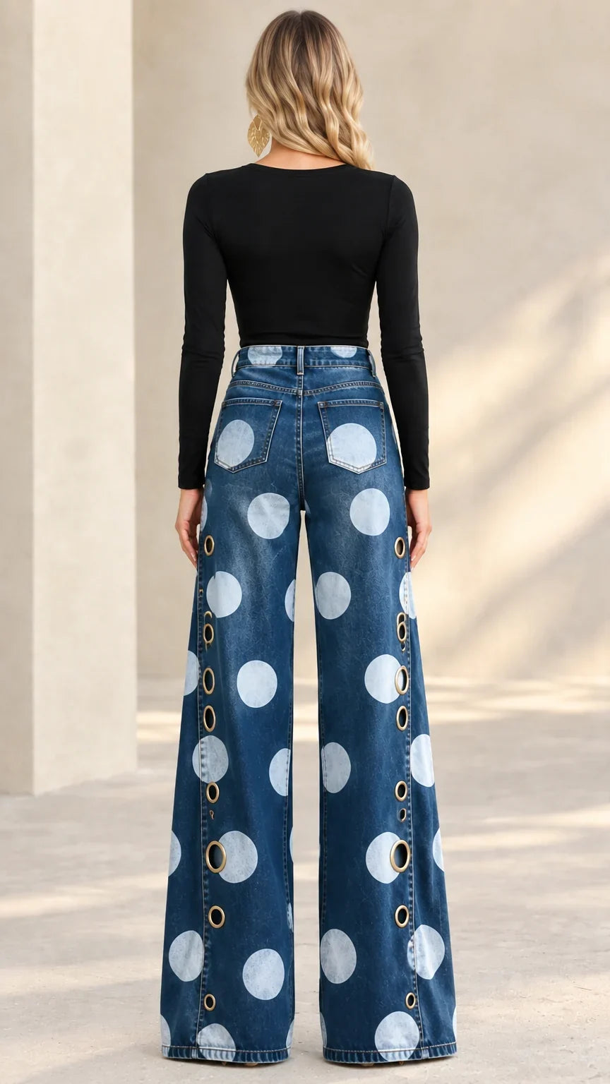 Alia - Premium Polka-Dot Wide-Leg Jeans