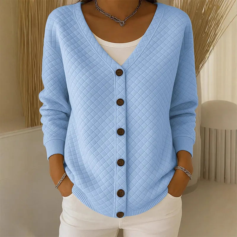 Delavie - Quilted Knit Button Cardigan