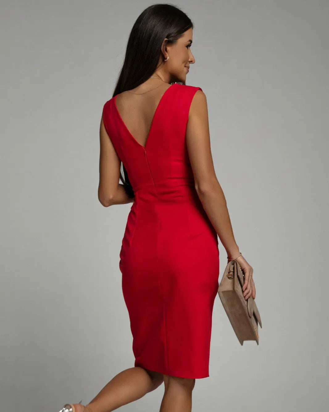 Arielle - Sculpting V-Neck Slit Dress