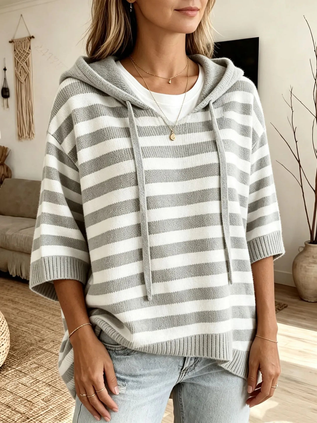 Leontine - Striped Hooded Knit Sweater