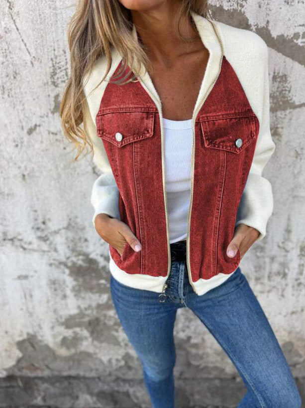 Alinique - Soft Knit Denim Bomber Jacket