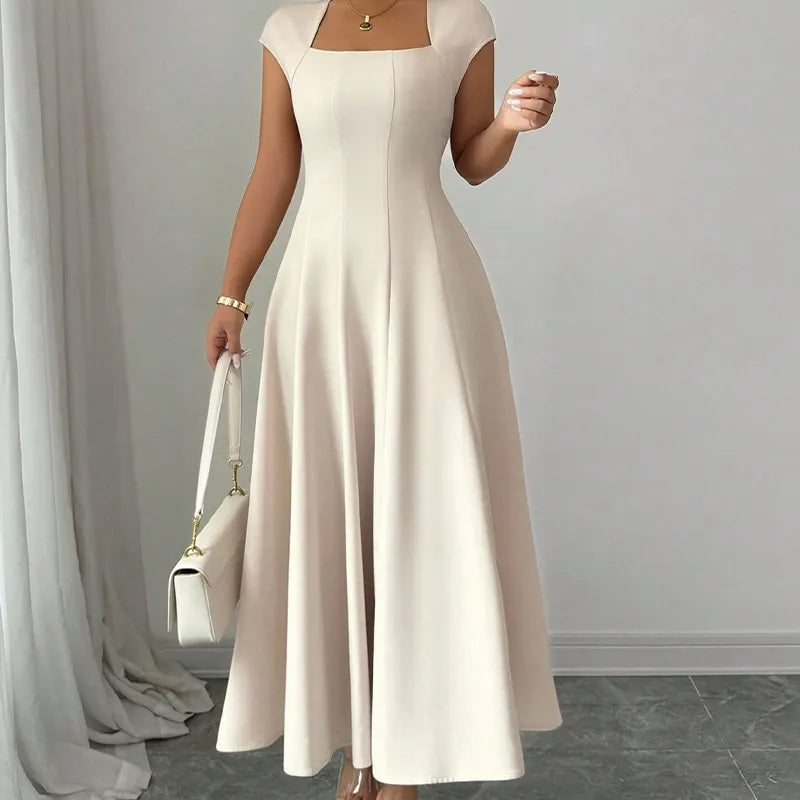 Ysolenne - Soft-Touch Square-Neck Midi Dress