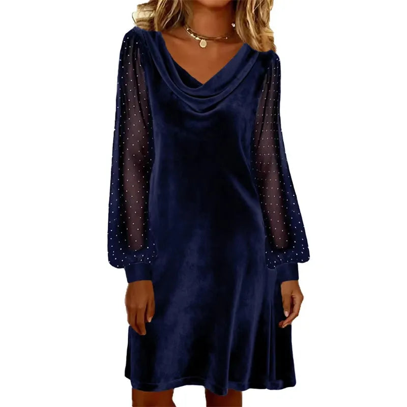 Verelia - Velvet Cowl Neck Mini Dress