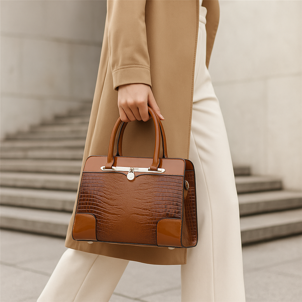 Aeryn - Structured Croc-Effect Handbag