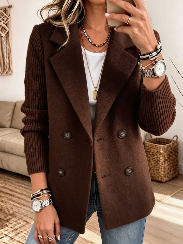 Adalene - Knit Sleeve Double Breasted Blazer