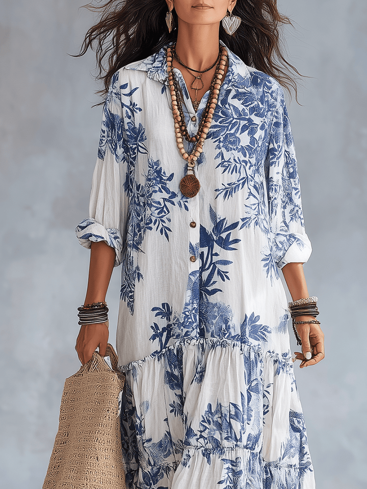 Thealise - Lightweight Button-Front Floral Maxi Dress