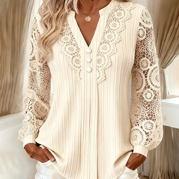 Brinoria - Lace Sleeve V-Neck Blouse