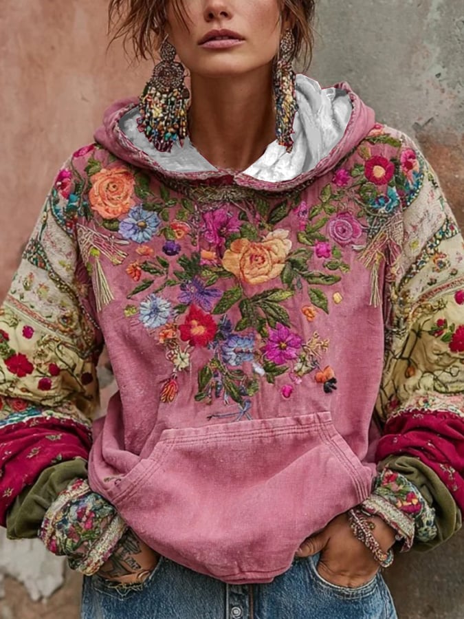 Norellia - Floral Embroidered Boho Hoodie
