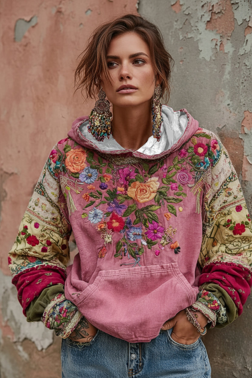 Mirevessa - Soft-Touch Floral-Embroidered Hoodie