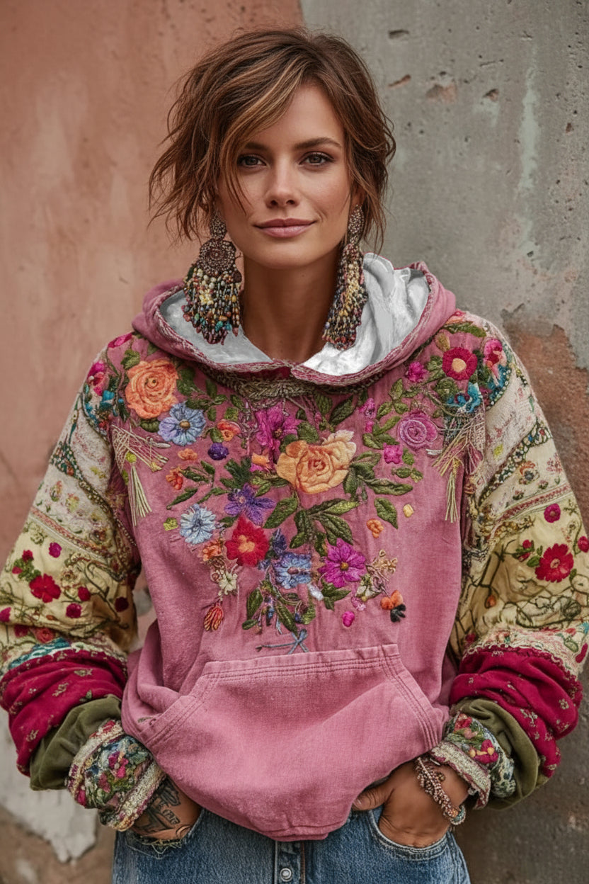 Norellia - Floral Embroidered Boho Hoodie