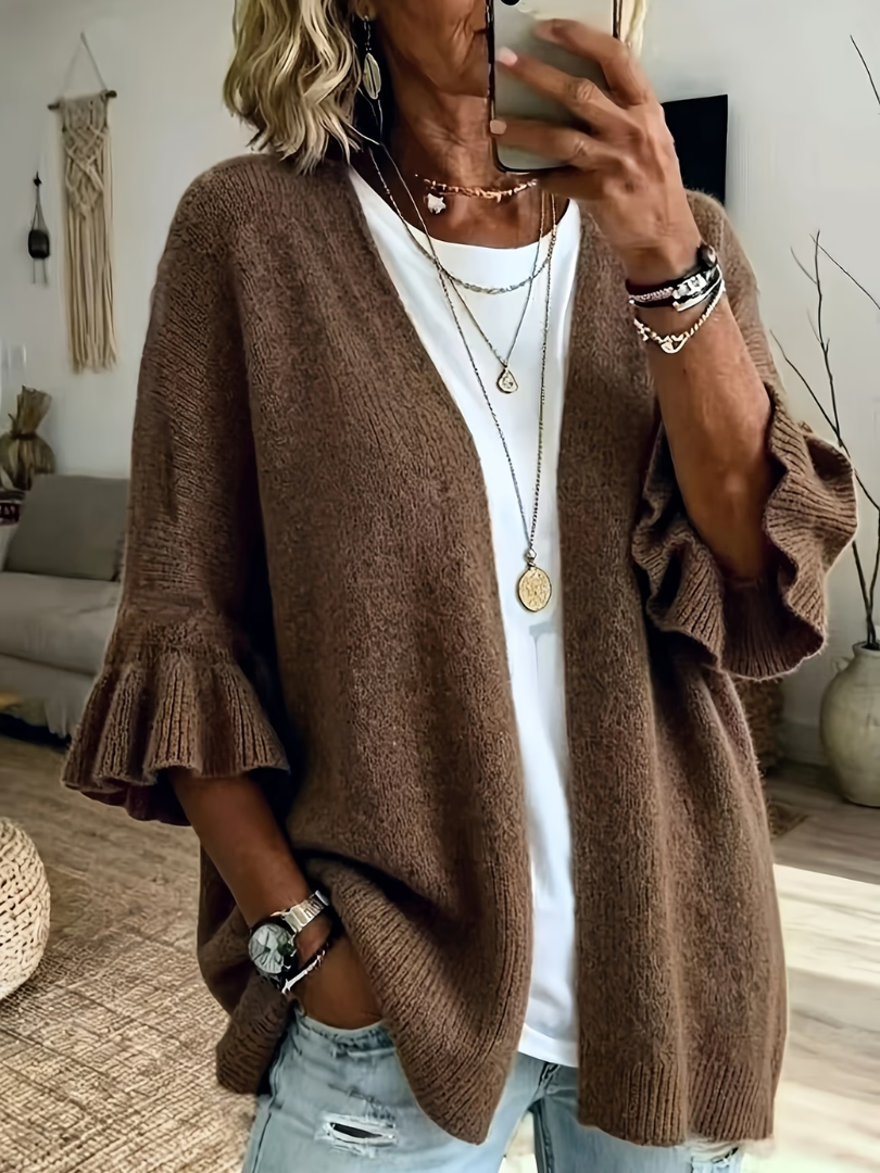 Acelynn - Soft-Touch Ruffle-Sleeve Cardigan
