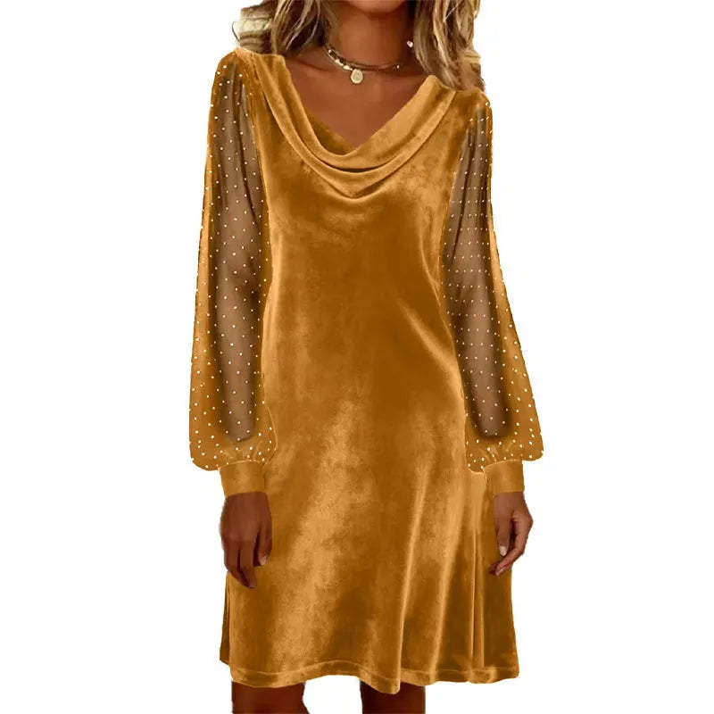Verelia - Velvet Cowl Neck Mini Dress