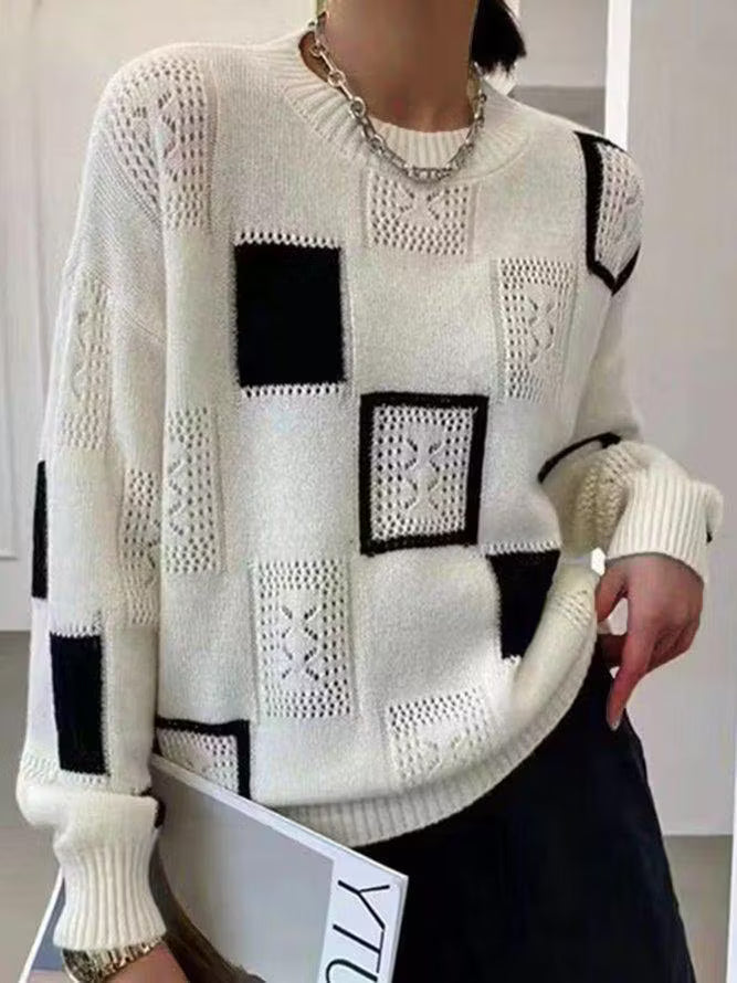 Adorelle - Artistic Patchwork Knit Sweater
