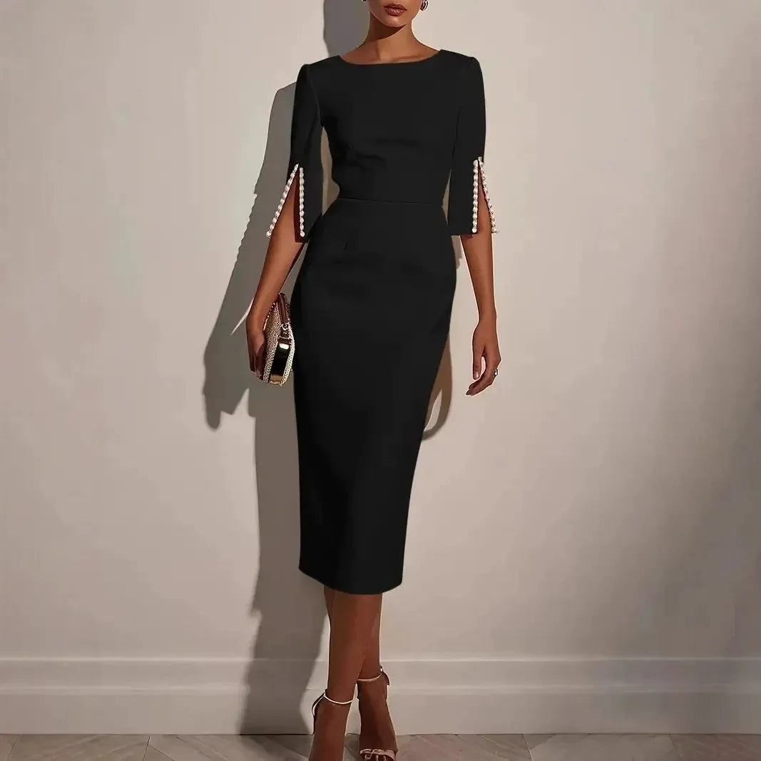 Avalyn - Pearl Sleeve Sheath Midi Dress