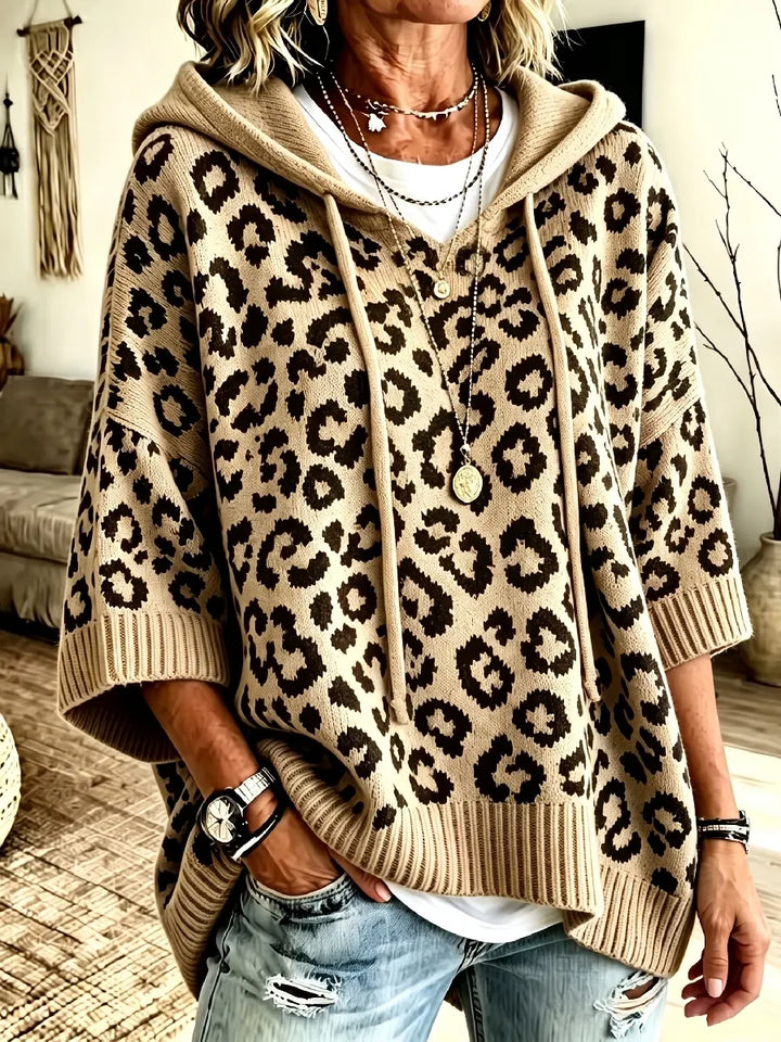 Jocasta - Oversized Leopard Knit Hoodie