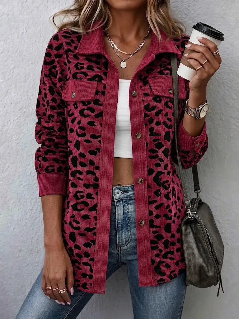 Miressia - Button Front Animal Print Cardigan