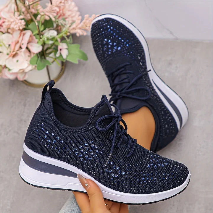 Lilia - Rhinestone-Embellished Wedge Trainers