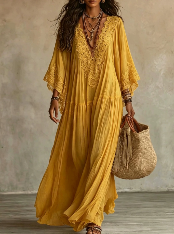 Aerinne - Airy Pleated Maxi Dress