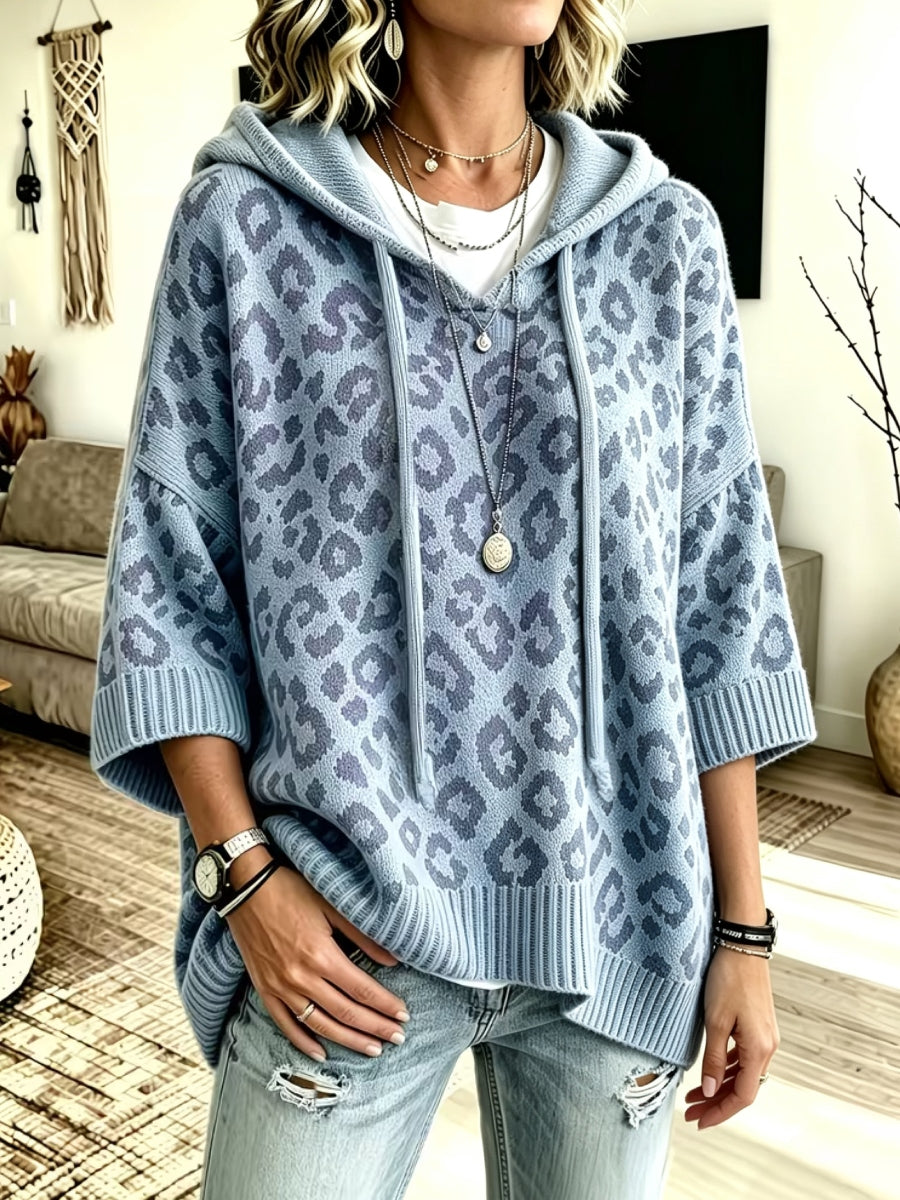 Jocasta - Oversized Leopard Knit Hoodie