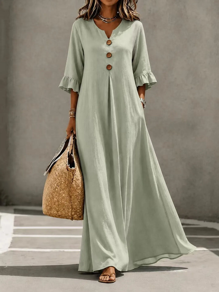 Vesperelle - Soft-Touch Printed V-Neck Maxi Dress