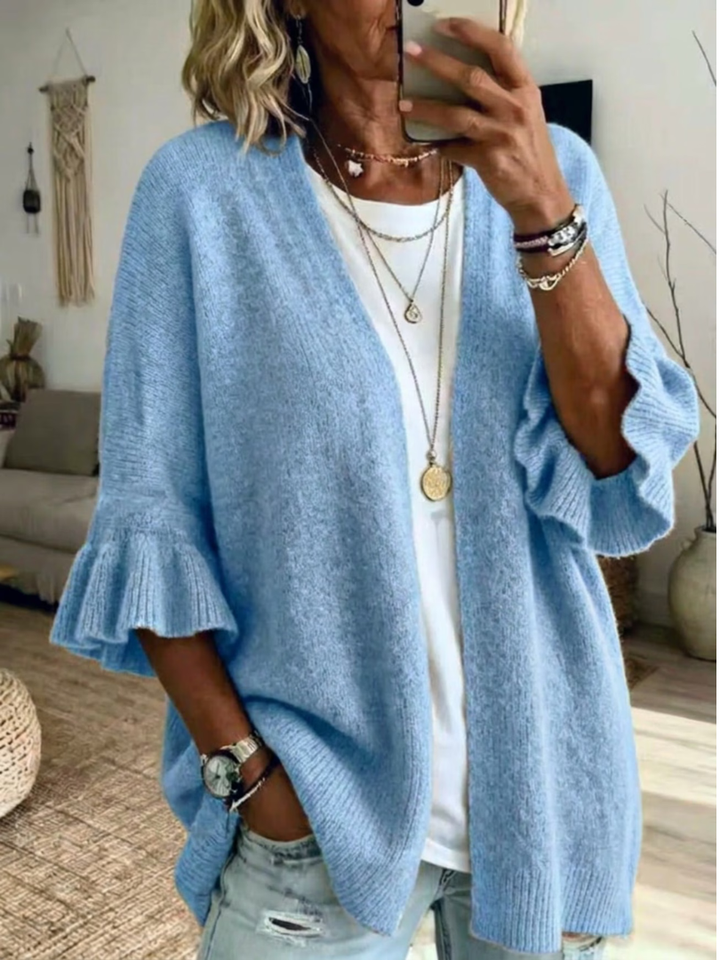 Acelynn - Soft-Touch Ruffle-Sleeve Cardigan