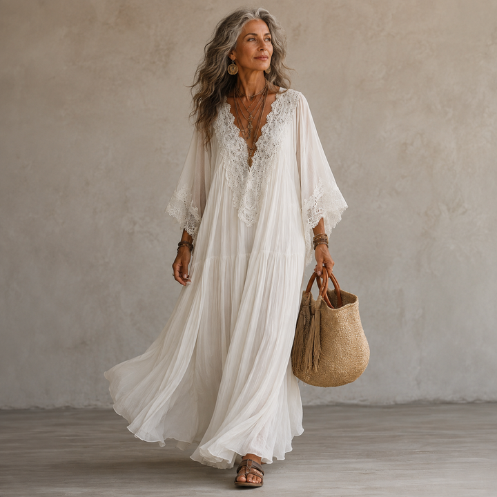 Aerinne - Airy Pleated Maxi Dress