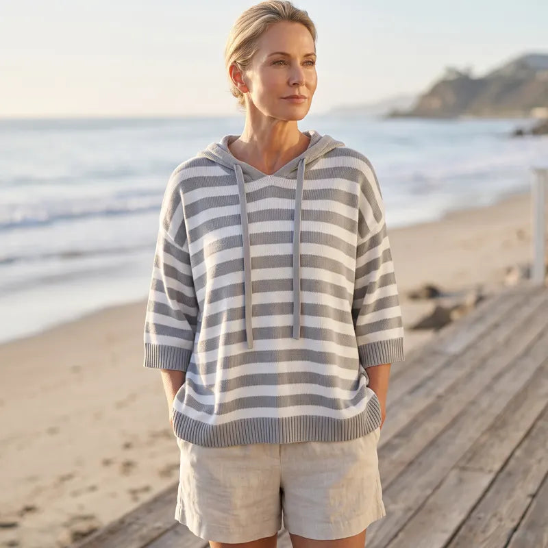Leontine - Striped Hooded Knit Sweater
