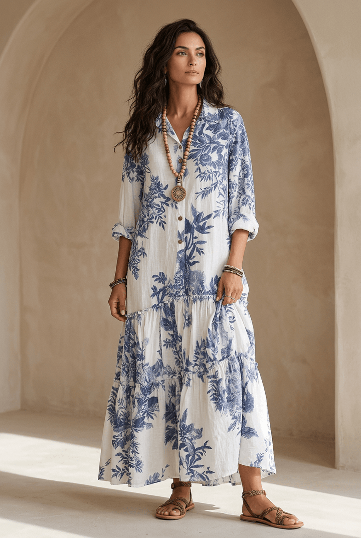 Thealise - Lightweight Button-Front Floral Maxi Dress