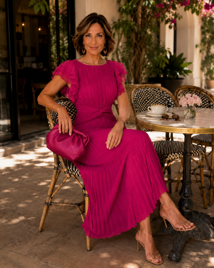 Althea - Pleated Linen Midi Dress