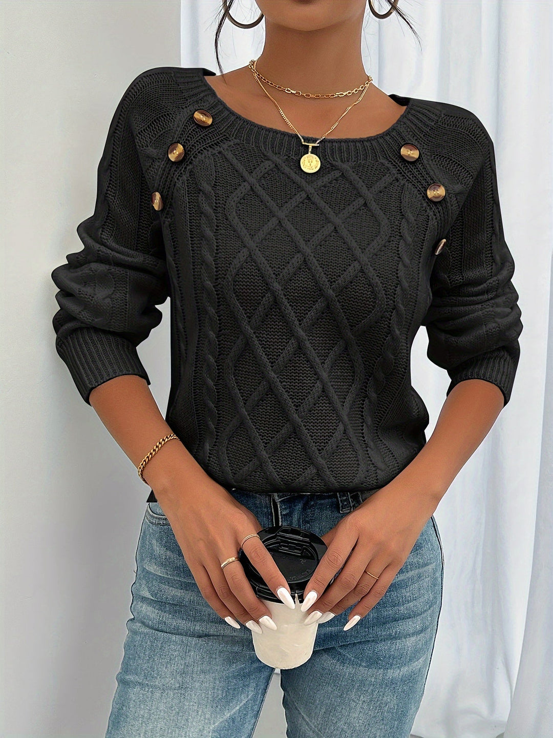 Rosabelle - Textured Buttoned Jumper