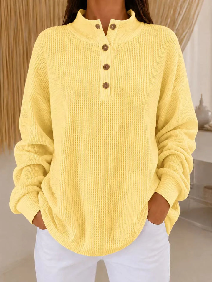Belliora - Button Neck Textured Knit Sweater