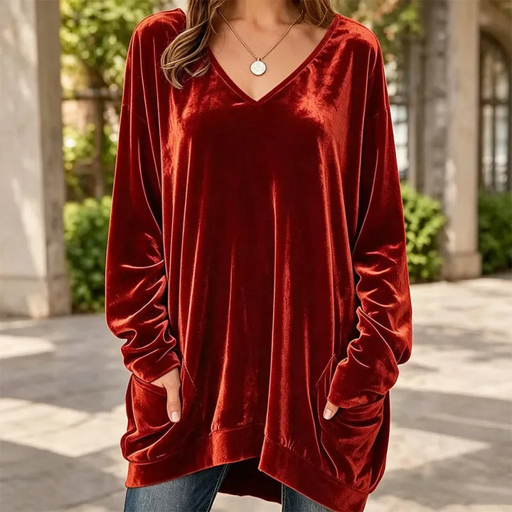 Bellanique - Relaxed Velvet V-Neck Tunic