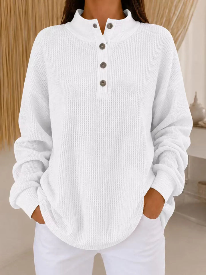 Belliora - Button Neck Textured Knit Sweater