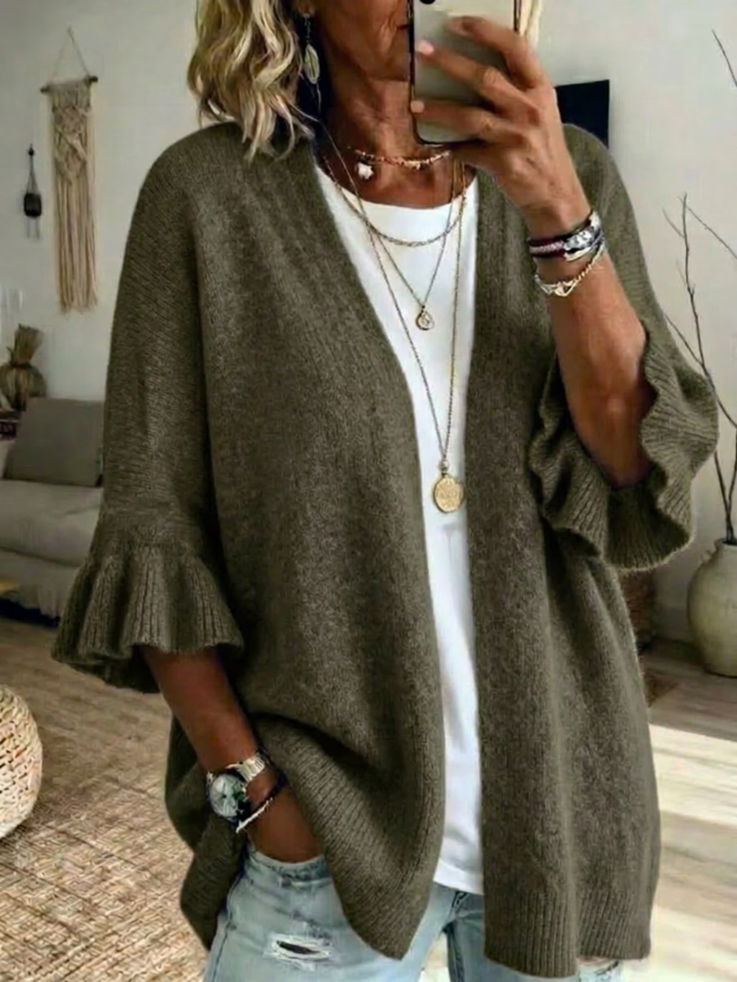 Acelynn - Soft-Touch Ruffle-Sleeve Cardigan