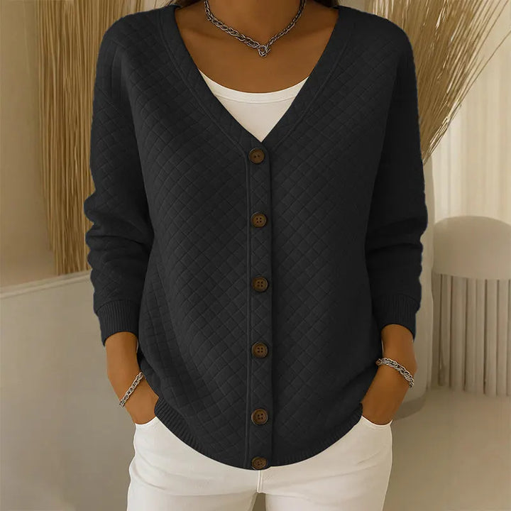 Delavie - Quilted Knit Button Cardigan