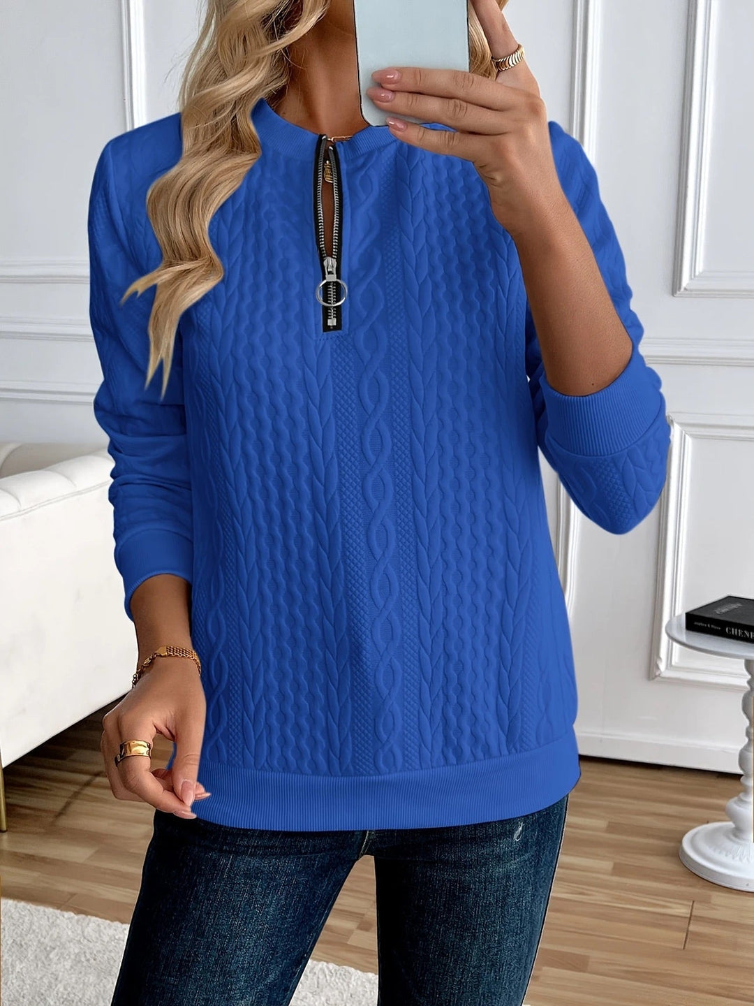Darla - Textured Zip Sweater