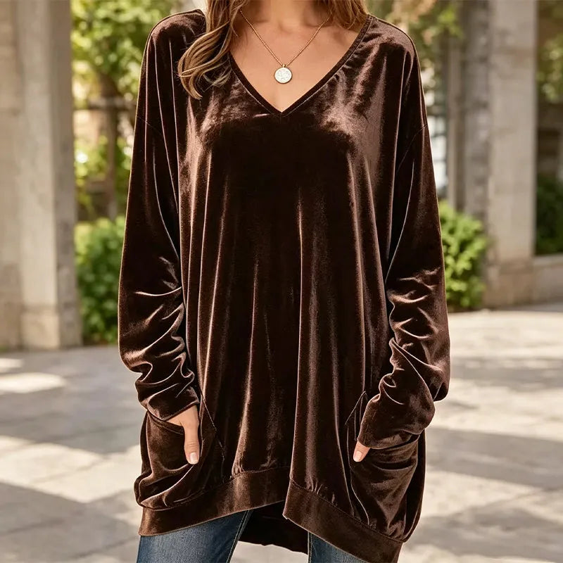 Bellanique - Relaxed Velvet V-Neck Tunic