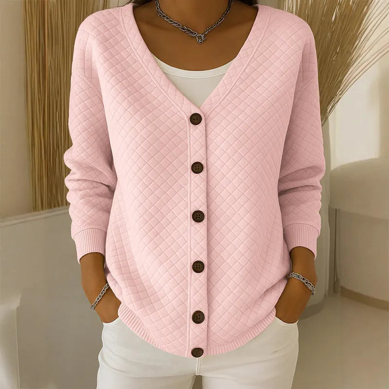 Delavie - Quilted Knit Button Cardigan