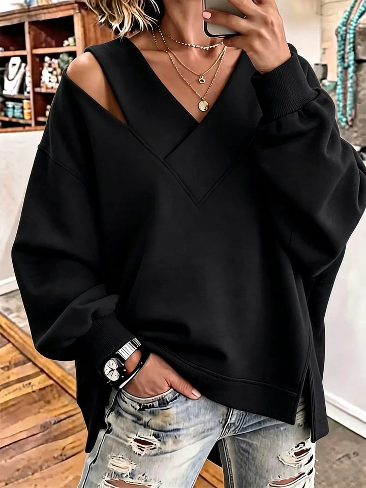 Aurelia - Soft-Touch Cutout V-Neck Sweatshirt