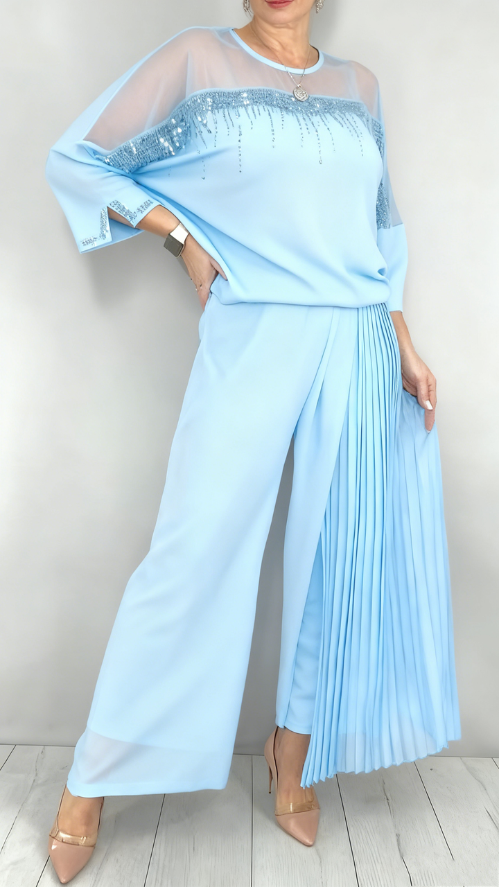 Caia - Embellished Pleated Two Piece Pants Set