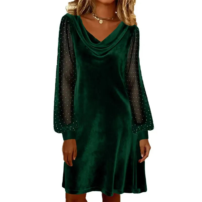 Verelia - Velvet Cowl Neck Mini Dress