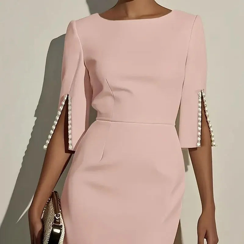 Avalyn - Pearl Sleeve Sheath Midi Dress