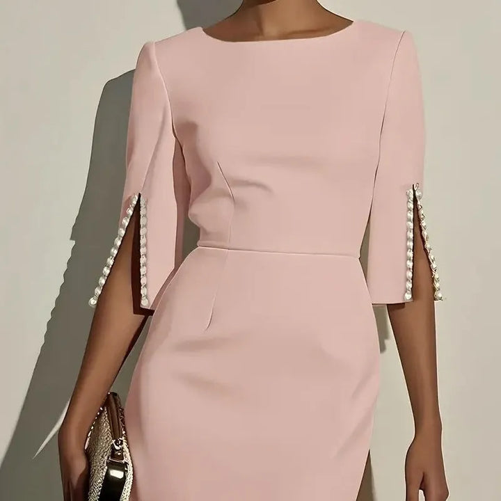 Avalyn - Pearl Sleeve Sheath Midi Dress