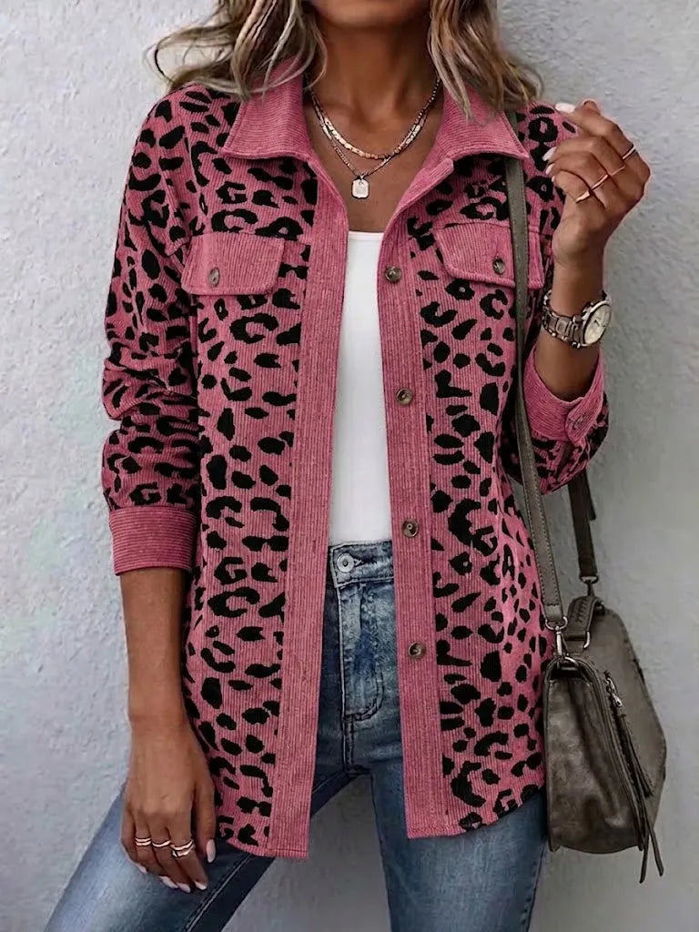 Miressia - Button Front Animal Print Cardigan