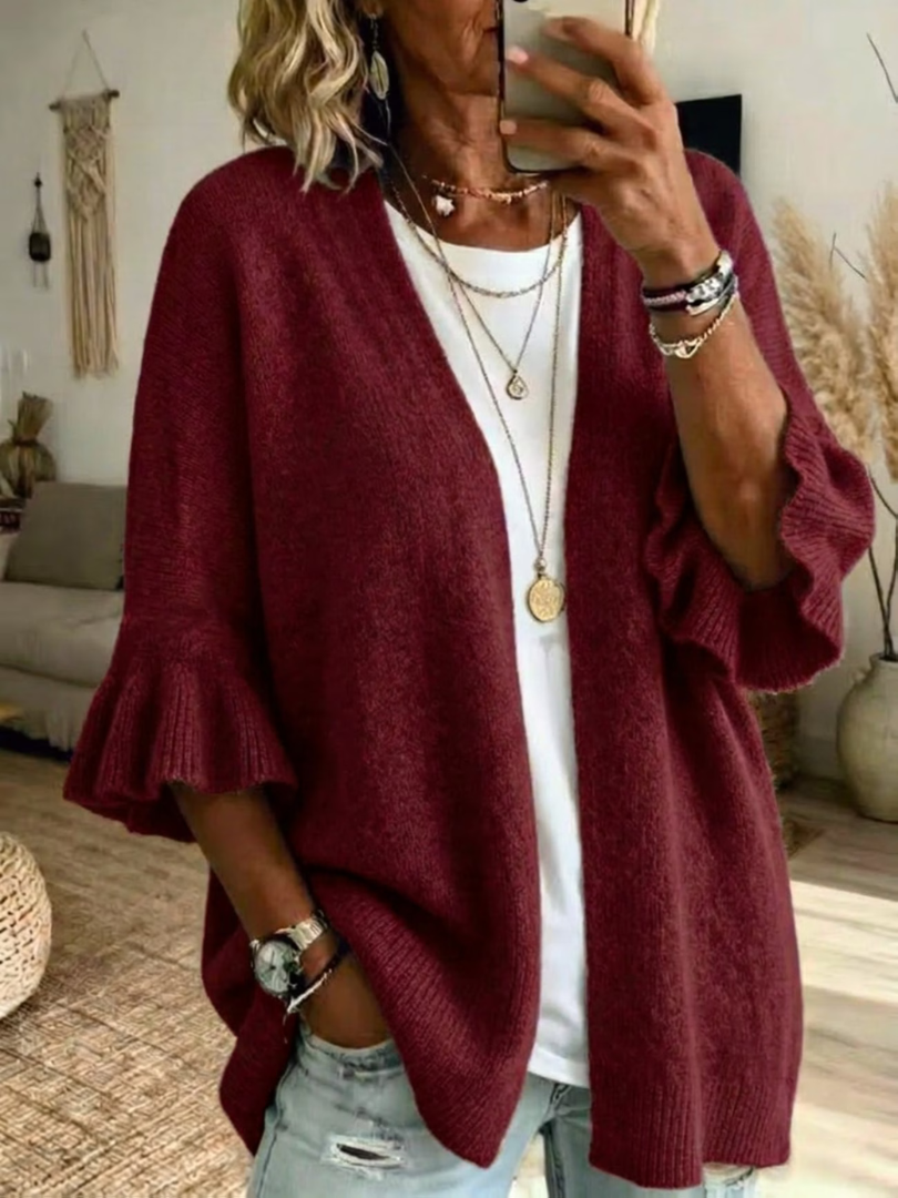 Acelynn - Soft-Touch Ruffle-Sleeve Cardigan