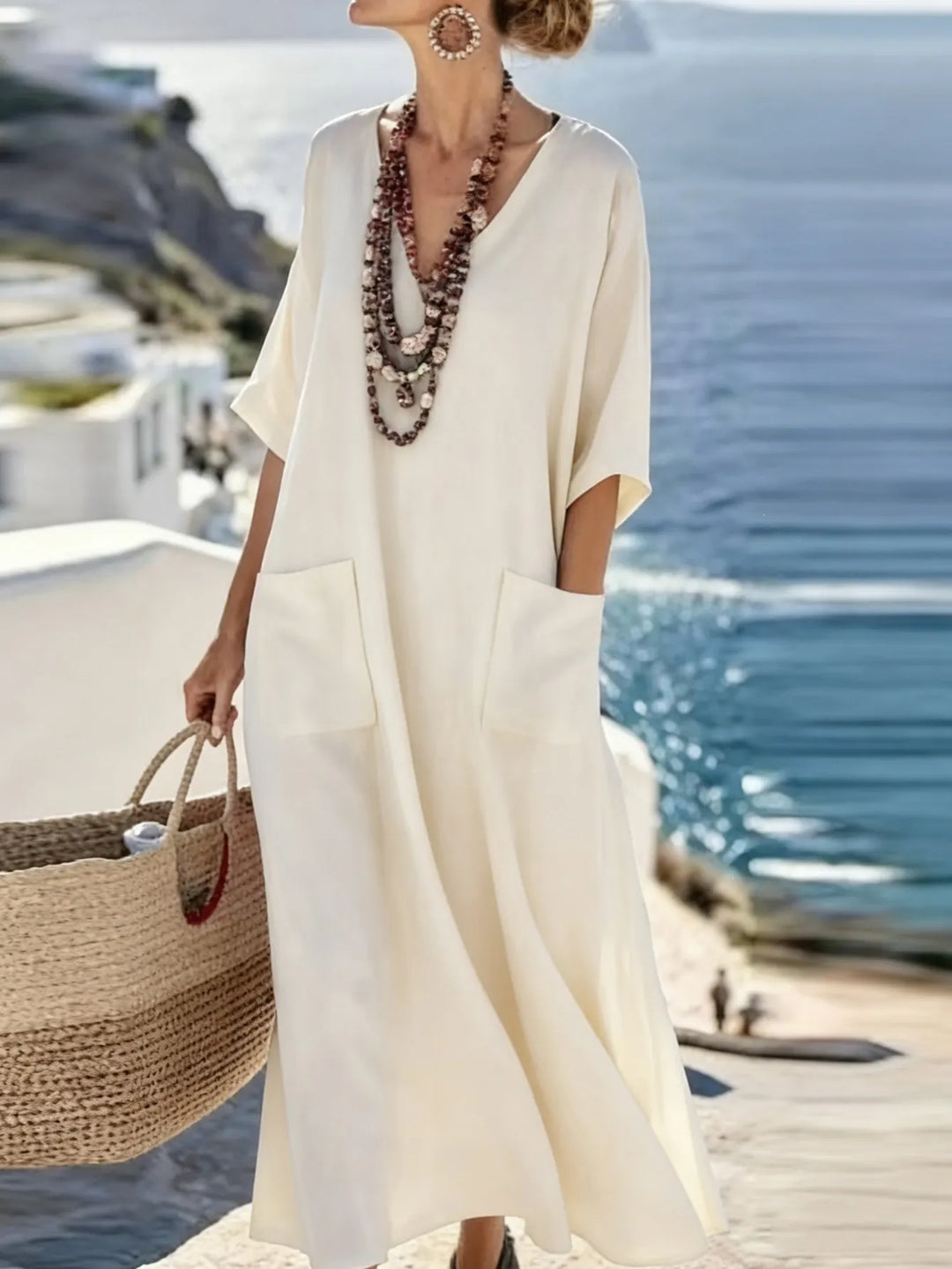 Serenelle - Soft-Touch Printed V-Neck Maxi Dress