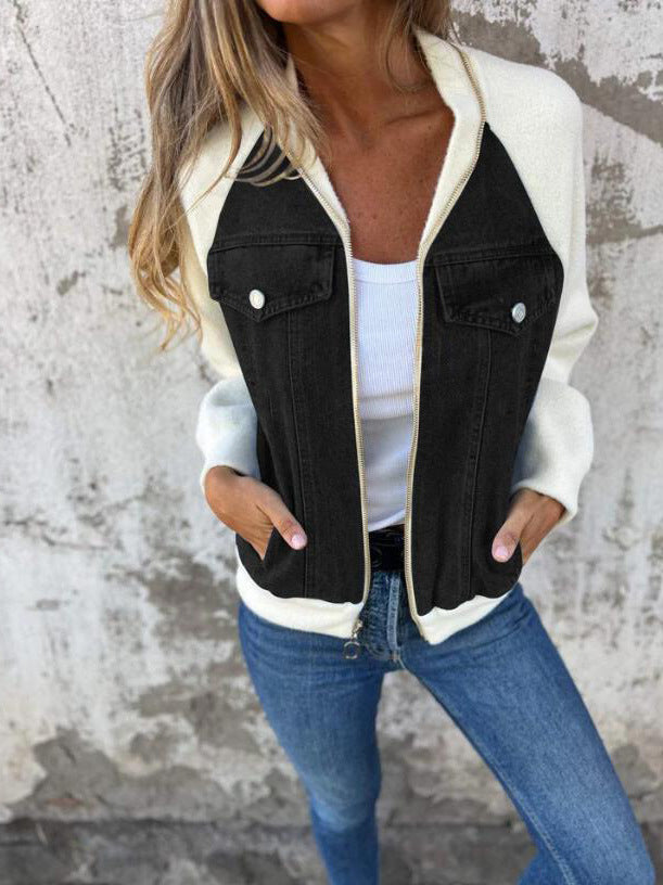 Alinique - Soft Knit Denim Bomber Jacket