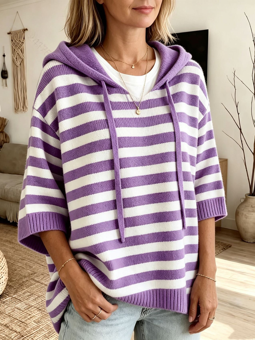 Leontine - Striped Hooded Knit Sweater