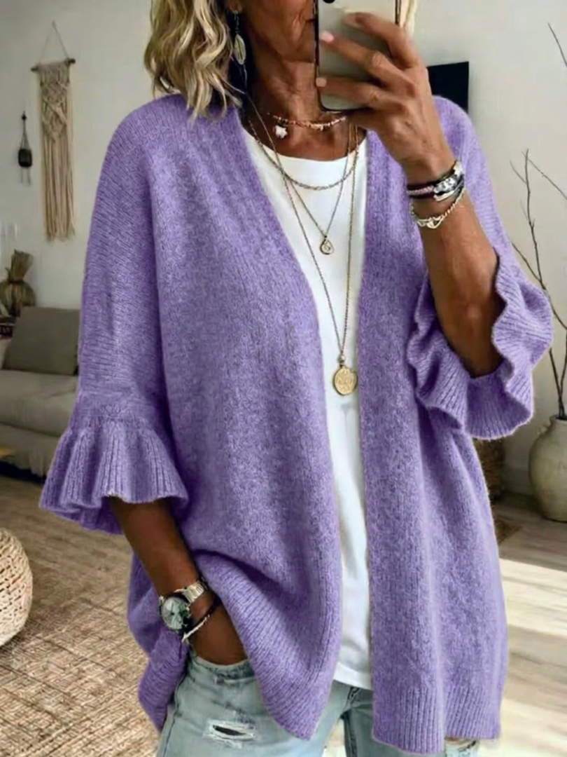 Acelynn - Soft-Touch Ruffle-Sleeve Cardigan