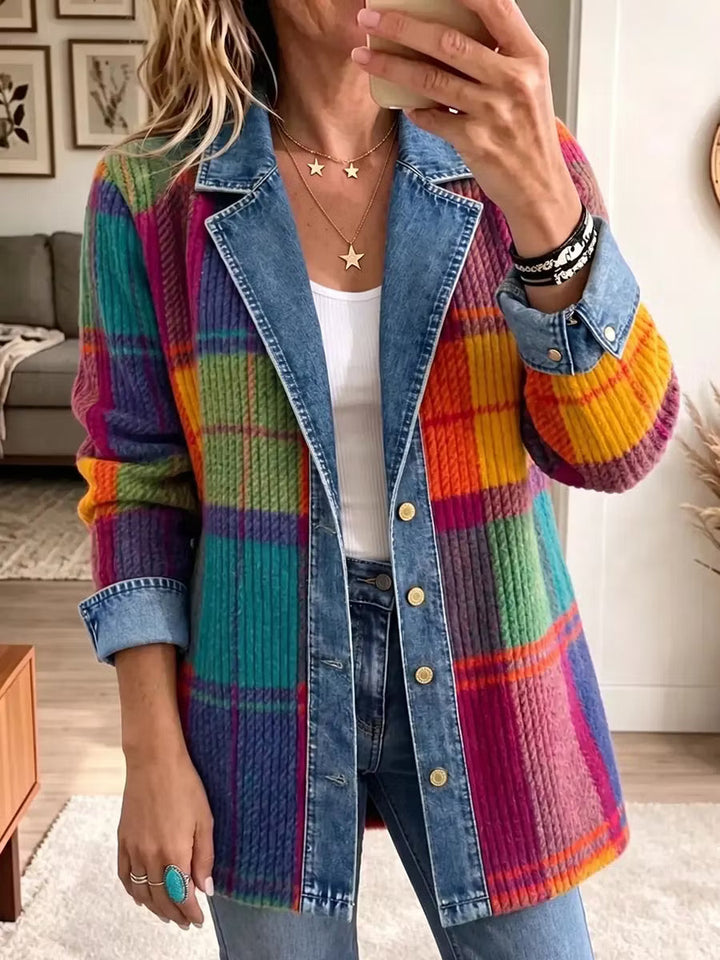 Sasha - Colourful Plaid Knit Denim Jacket